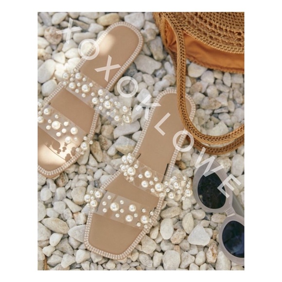 Pearl Embellished 2 Band Slide Sandals - Picture 6 of 8